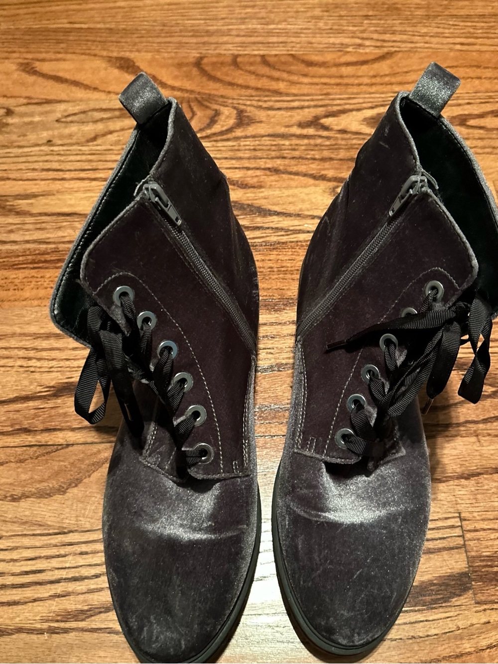 Target: Women’s Gray Velvet-Like Ribbon String Zip Up Moto Boots